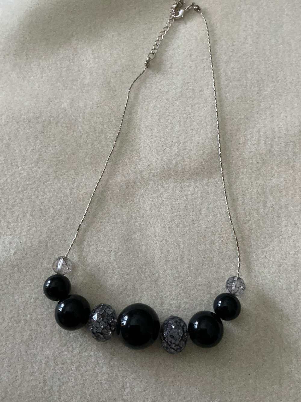 Silver Chain Black Bead Necklace, 18”